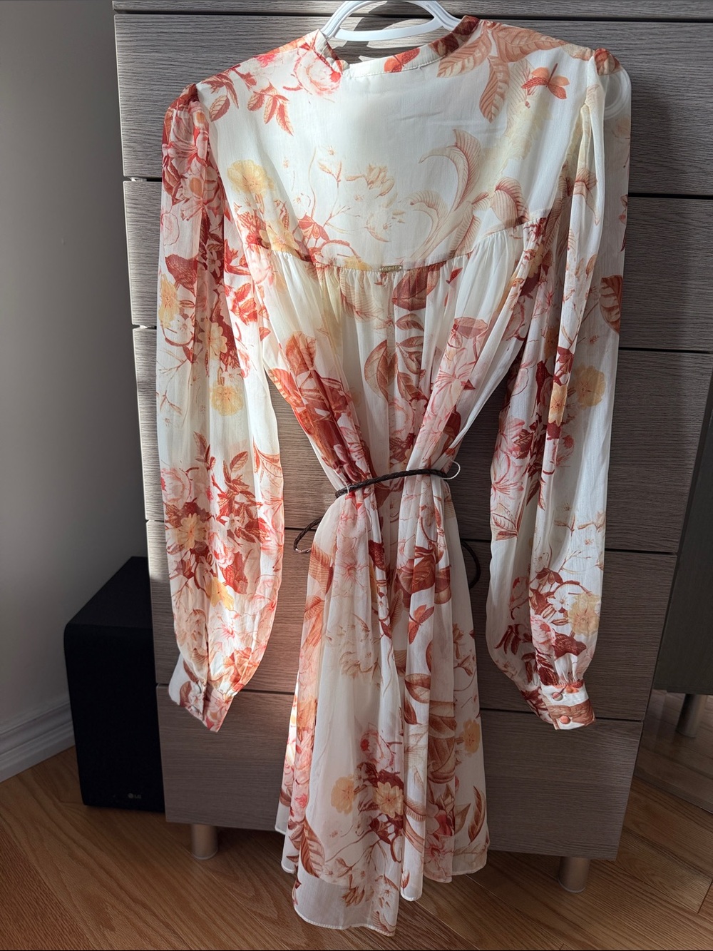 Guess Floral Button-Front Mini Dress in Cream and Rust Orange - Picture 8 of 8